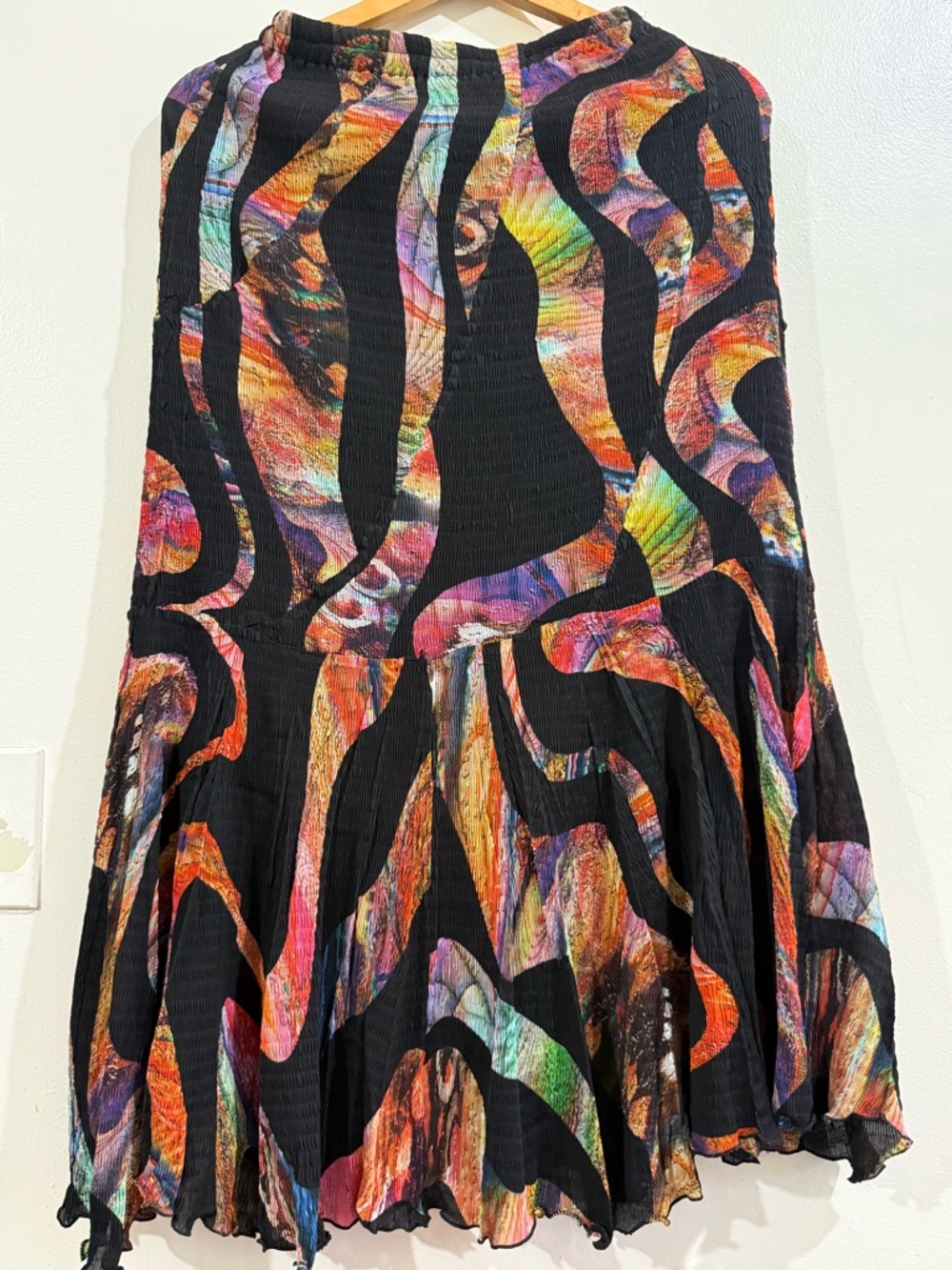 ROSSI ROMA Black Multicolor Abstract Wave Skater Skirt